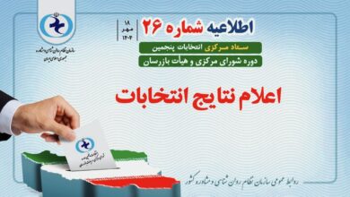 تصویر رسمی اطلاعیه شماره ۲۶ و نتایج انتخابات پنجمین دوره شورای مرکزی و هیأت بازرسان سازمان نظام روانشناسی و مشاوره