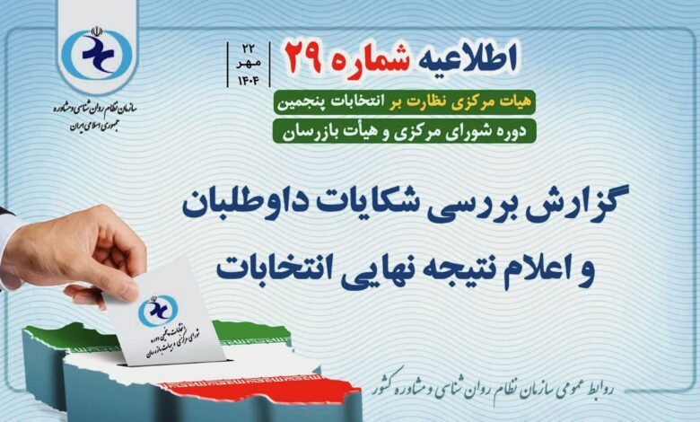 اطلاعیه شماره ۲۹ سازمان نظام روان‌شناسی و مشاوره